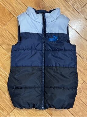 Puma | Kids: Black, Grey, & Black Puffer Vest - Size 7